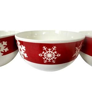 Royal Norfolk Stoneware Red Snowflake 5.5" Soup/Cereal Bowls-Set of 4
